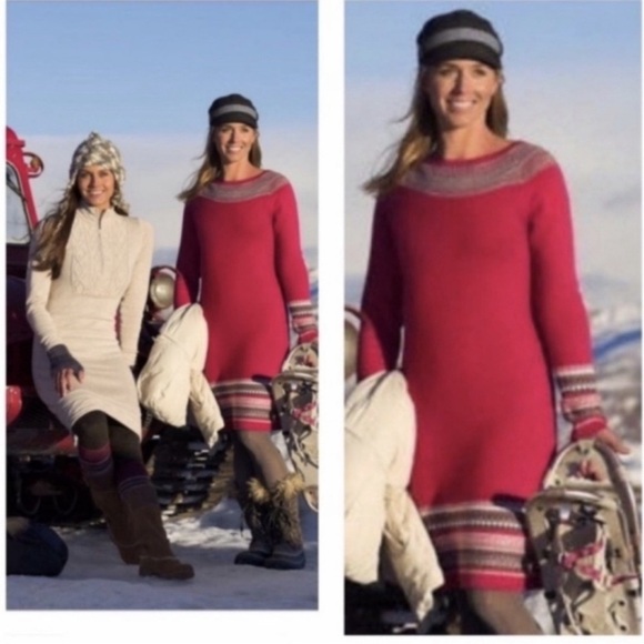 Athleta Pink Fair Isle Knit Sweater Dress Small Soft Cozy Rustic Lodge Winter - Picture 3 of 13